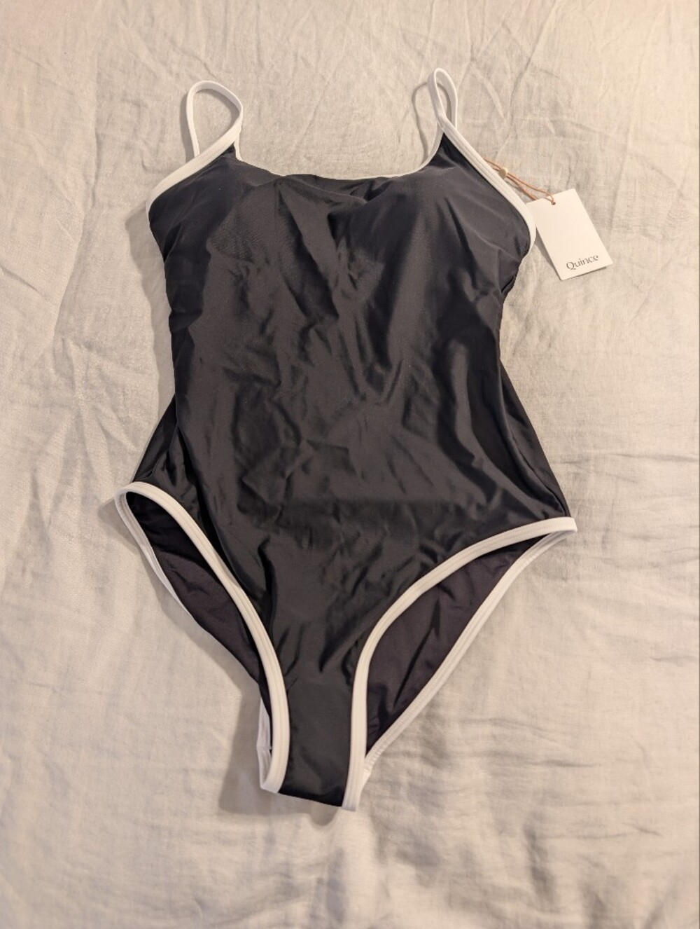 Quince NWT Italian One Piece Swimsuit Black & White Contrast Trim Large